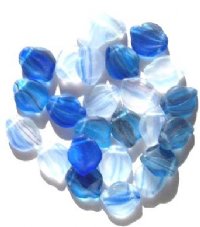 25 14mm Wide Matte Marble Blue Leaf Bead Mix